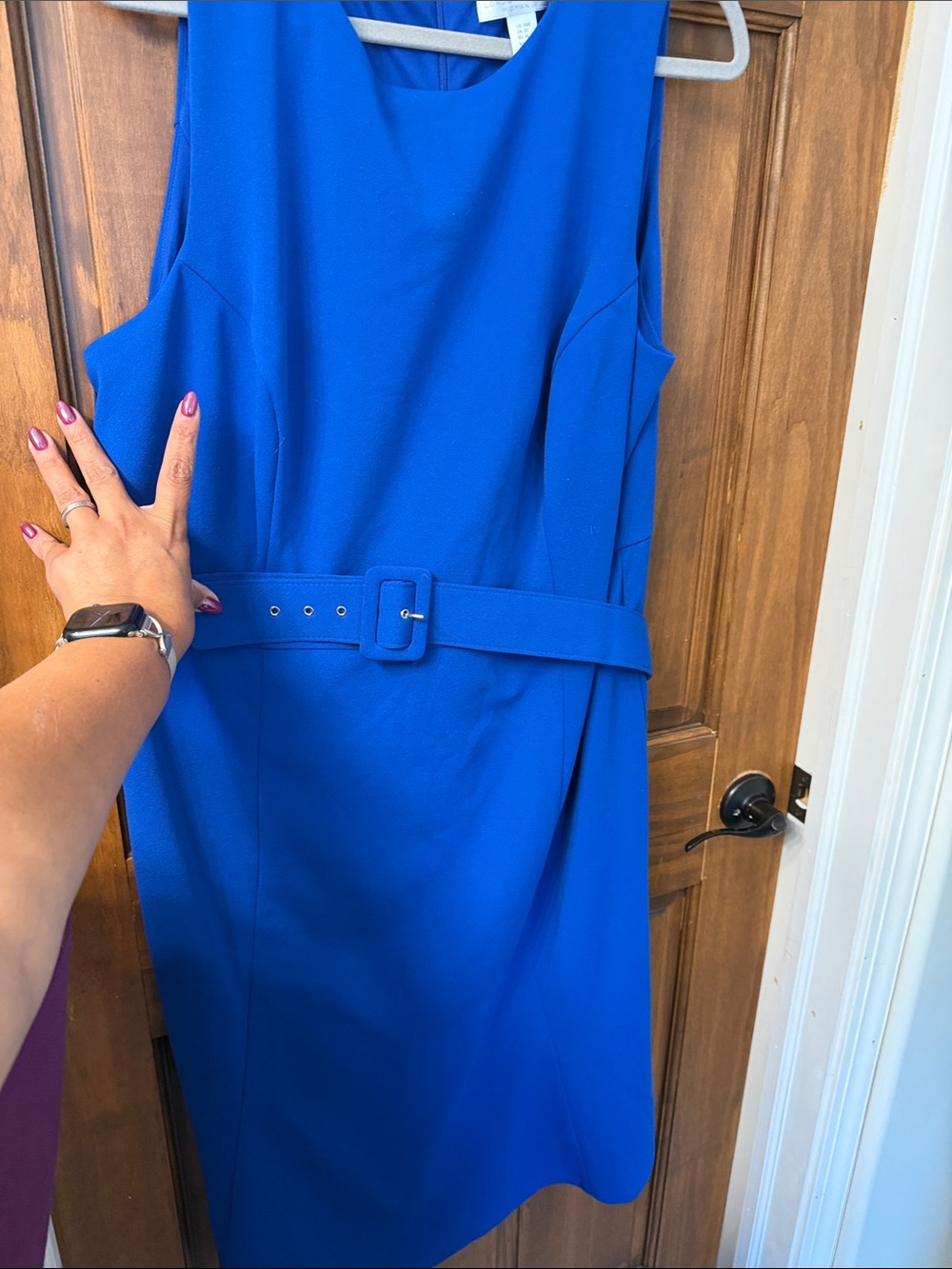 London Times Royal Blue Belted Sheath Dress